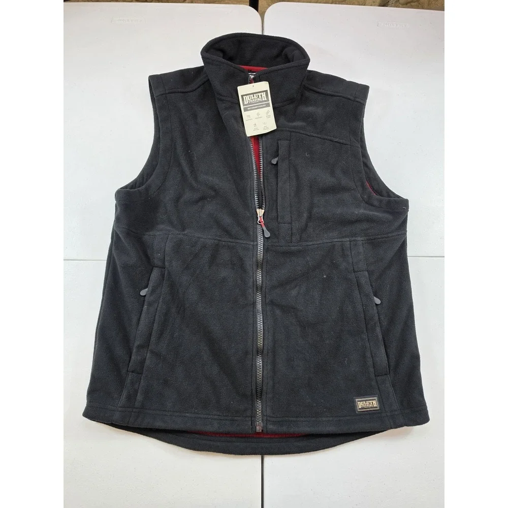 New Duluth Trading Men's L-Tall Shoremans Fleece Black Zip Lined Vest